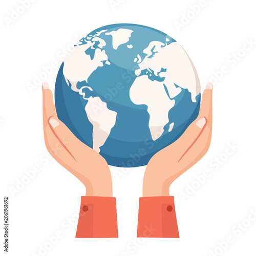 Hands holding the Earth in flat design style