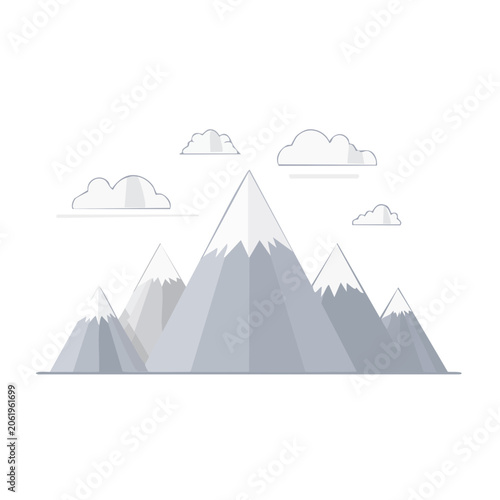 Minimalist mountain range illustration with clouds