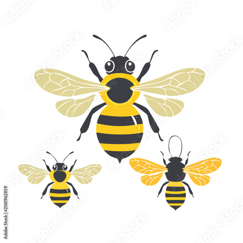 Flat design vector of a bee on flowers