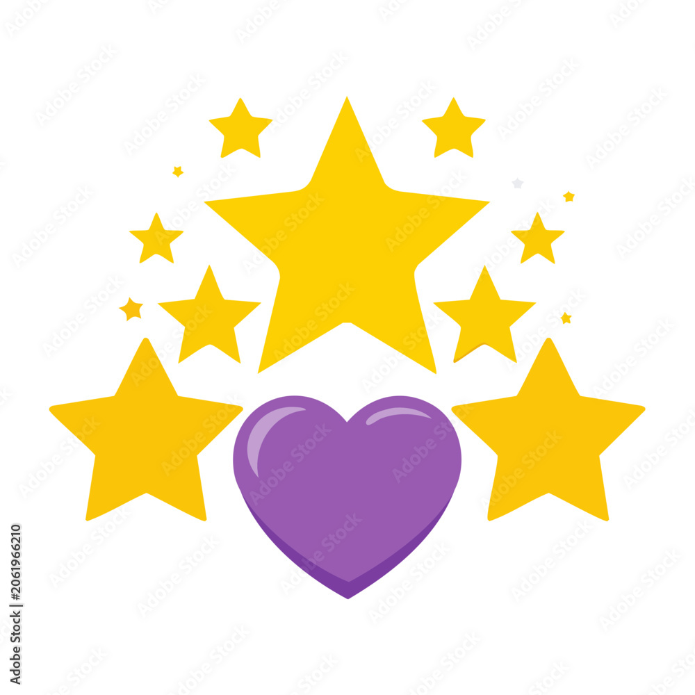 Obraz premium Yellow star with purple heart vector icon