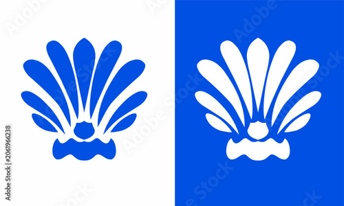 Stylized Scallop Seashell Icon Clipart Set in Blue and White