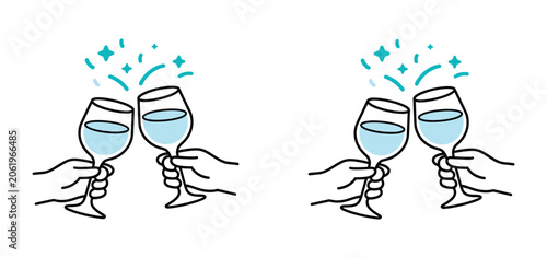 Canvas Print Celebratory Toast: Two pairs of hands clink glasses filled with blue liquid, sparkling confetti rising above to signify a joyous occasion and a toast to good times