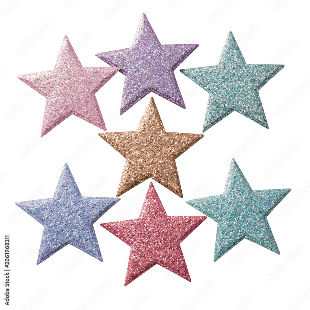 Fototapeta premium Colorful glitter stars set on transparent background