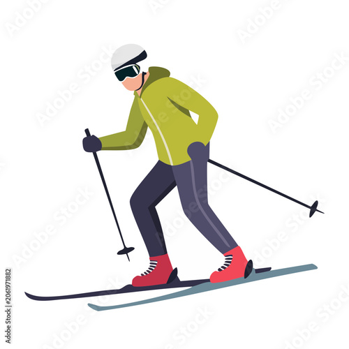 Cross country skier in flat design style