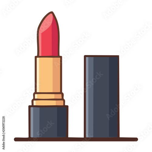 Red lipstick with cap in flat design style