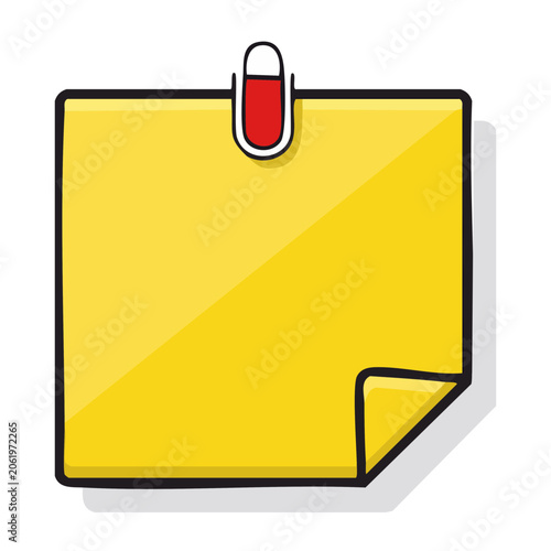 Yellow sticky note with red push pin illustration