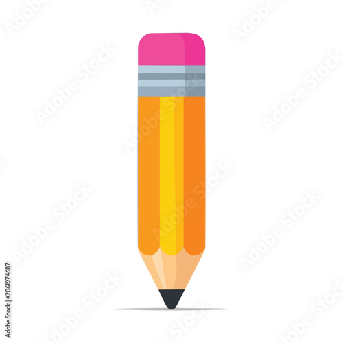 A single yellow pencil with pink eraser isolated on white.