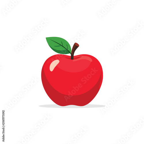 A vibrant red apple illustration with a green leaf isolated on white background.