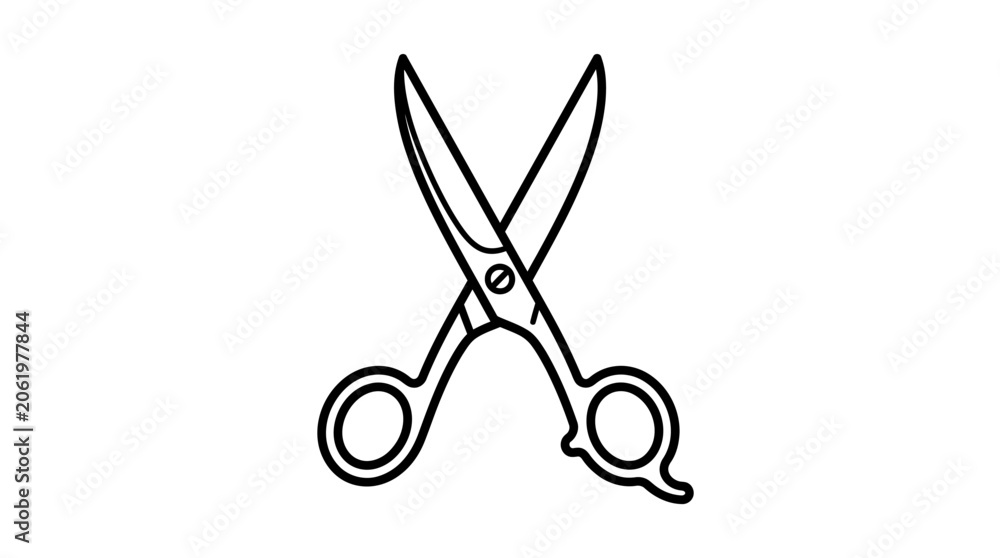 Fototapeta premium A simple black and white vector illustration of sharp professional hair cutting scissors with a clean bold outline style