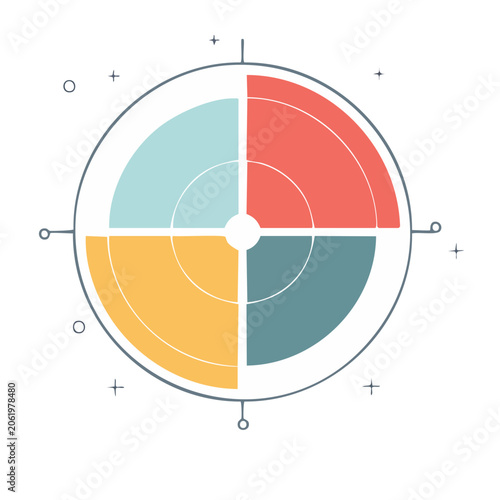 Flat design Venn diagram with six colored segments