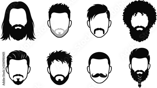 Photos Set of men hairstyles and beard styles silhouettes featuring various cuts and fa