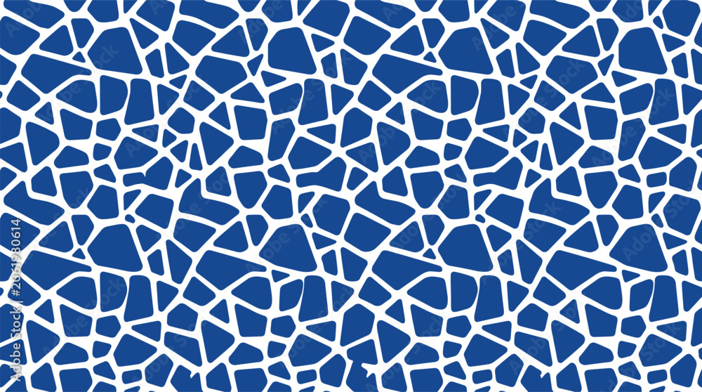 Fototapeta premium Seamless pattern featuring a geometric mosaic of blue polygons separated by thick white lines creating a grid like structure on a flat surface