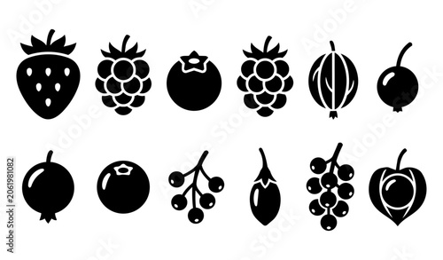 Bild auf Leinwand Berry Fruit Silhouette Icon Set