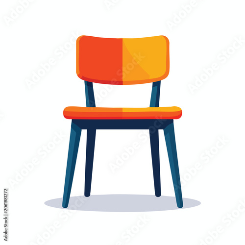 Minimalist modern chair with wooden seat and blue legs.