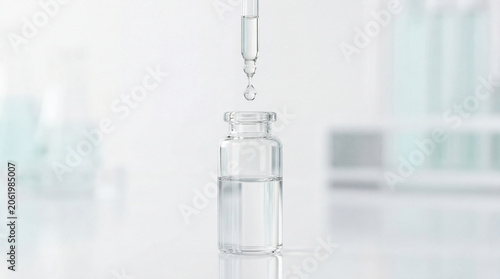 Clear sample vial with pipette and high key lighting