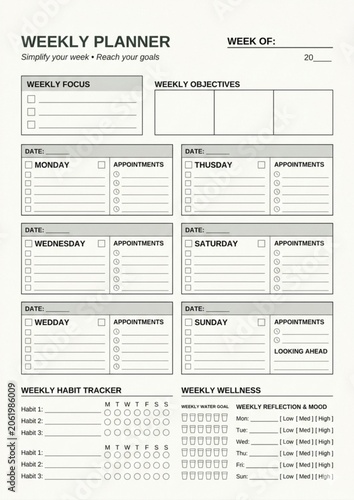 Minimalist Modern Weekly Planner Template Layout