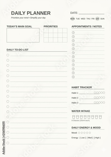 Minimalist Modern Daily Planner Template Layout