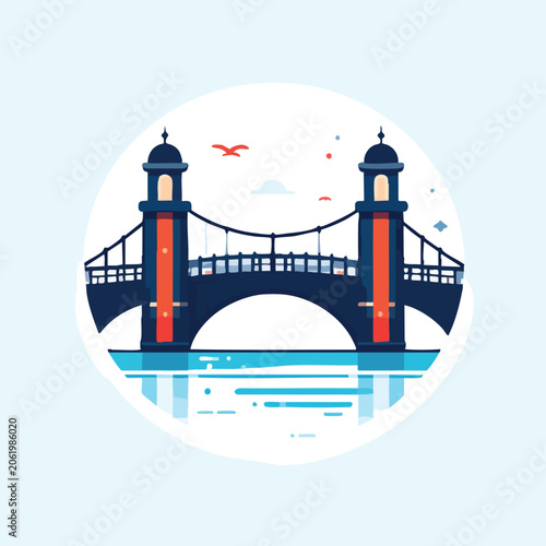 Stylized Illustration of an Elegant Suspension Bridge Over Water.