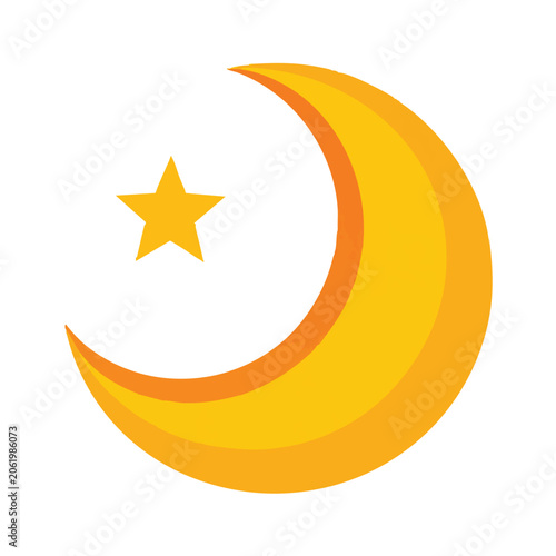Flat yellow crescent moon icon with a star.