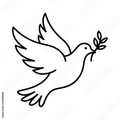 Fényképezés Peace dove bird carrying an olive branch icon with religion wildlife peaceful mi