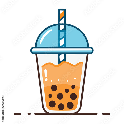 Flat Design Illustration of Bubble Tea in a Cup