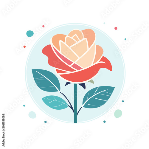Flat design rose flower illustration in circular frame