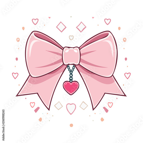 Pink bow with heart pendant illustration
