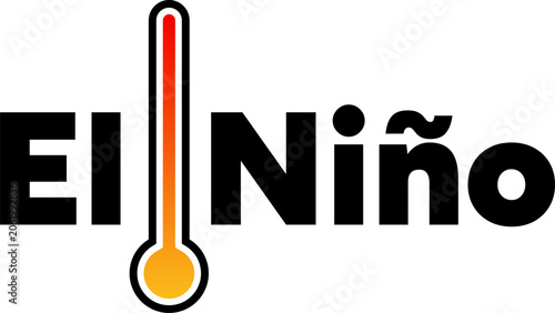 El Nino climate phenomenon typography logo icon with thermometer temperature scale