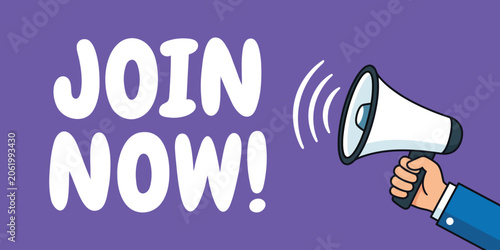 Tableau sur toile Join now marketing concept illustration with hand holding megaphone
