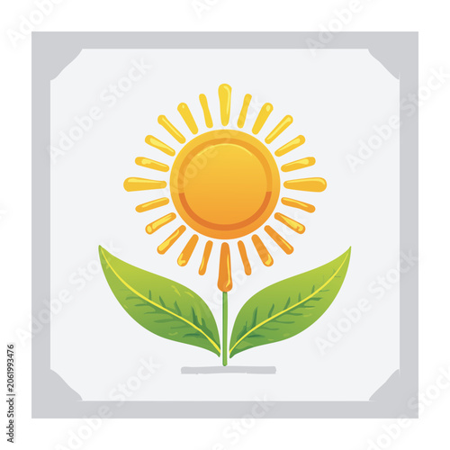 Flat design sun with green leaves vector