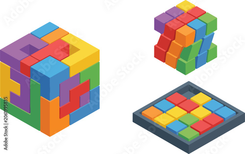 Colorful Interlocking Cube Puzzles Set