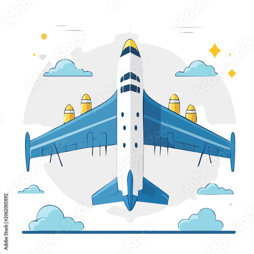 Blue airplane with yellow windows vector illustration