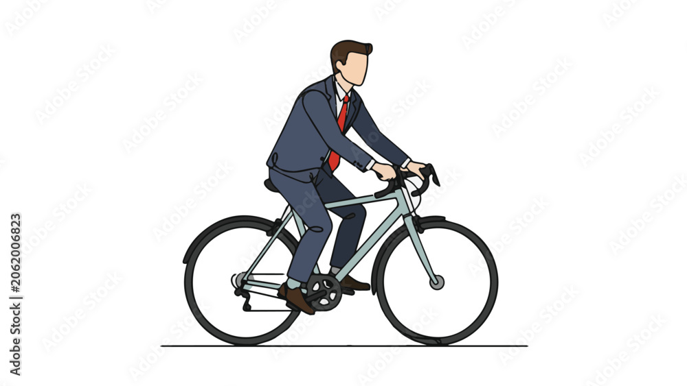 Naklejka premium Businessman Riding Bicycle Wearing Formal Suit Illustration.