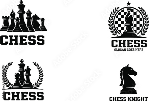 Tableau sur toile Black and white chess logo badge collection featuring king knight bishop and la