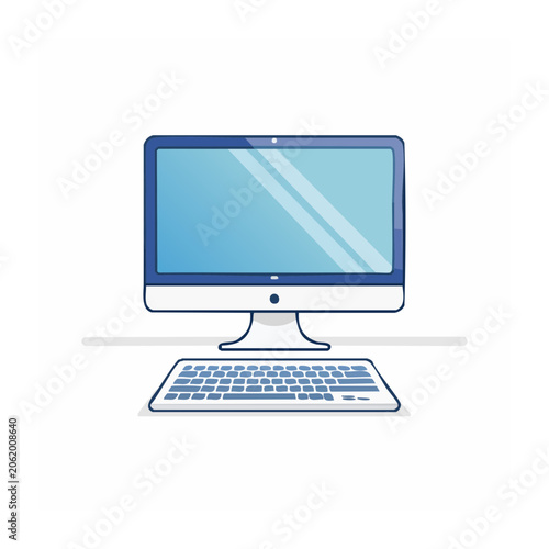 Flat design computer monitor with keyboard