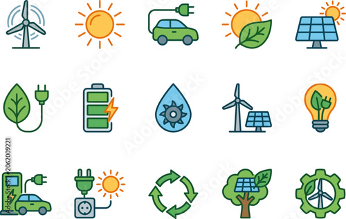 Fotografie Eco Friendly Energy Icons Set.