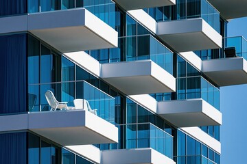 Modern office building facade with geometric balconies and windows