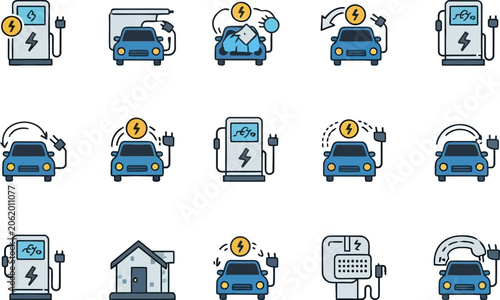 Electric vehicle charging station icons.