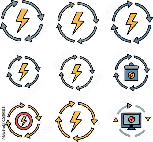 Electricity cycle icons with arrows.