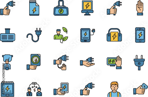 Electricity icons and symbols collection.