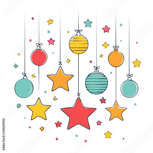 Colorful balloon and star vector illustration