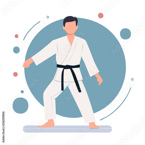 Karate fighter in white uniform with black belt