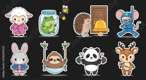 Colorful Cartoon Animal Characters in Various Poses.