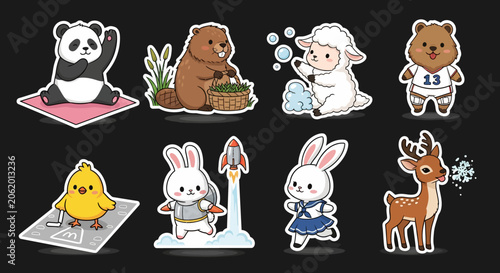 Colorful cartoon animals and characters collection.