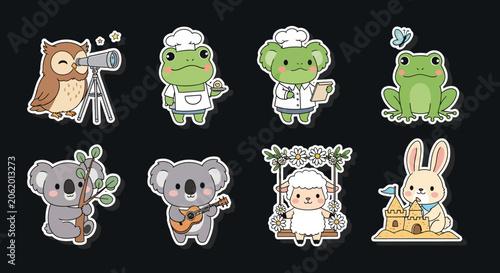 Cute Cartoon Animals in Various Professions and Outfits.