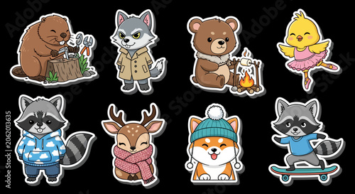 Colorful Cartoon Animals in Winter Clothing and Accessories.