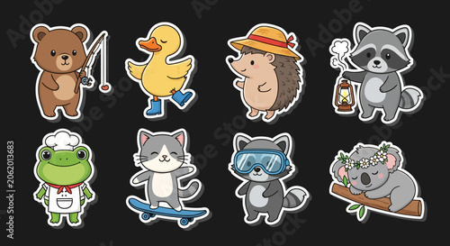 Colorful Cartoon Animal Characters in Various Poses.