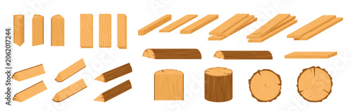 Canvastavla Cartoon wooden plank and log set in warm brown color and simple flat style