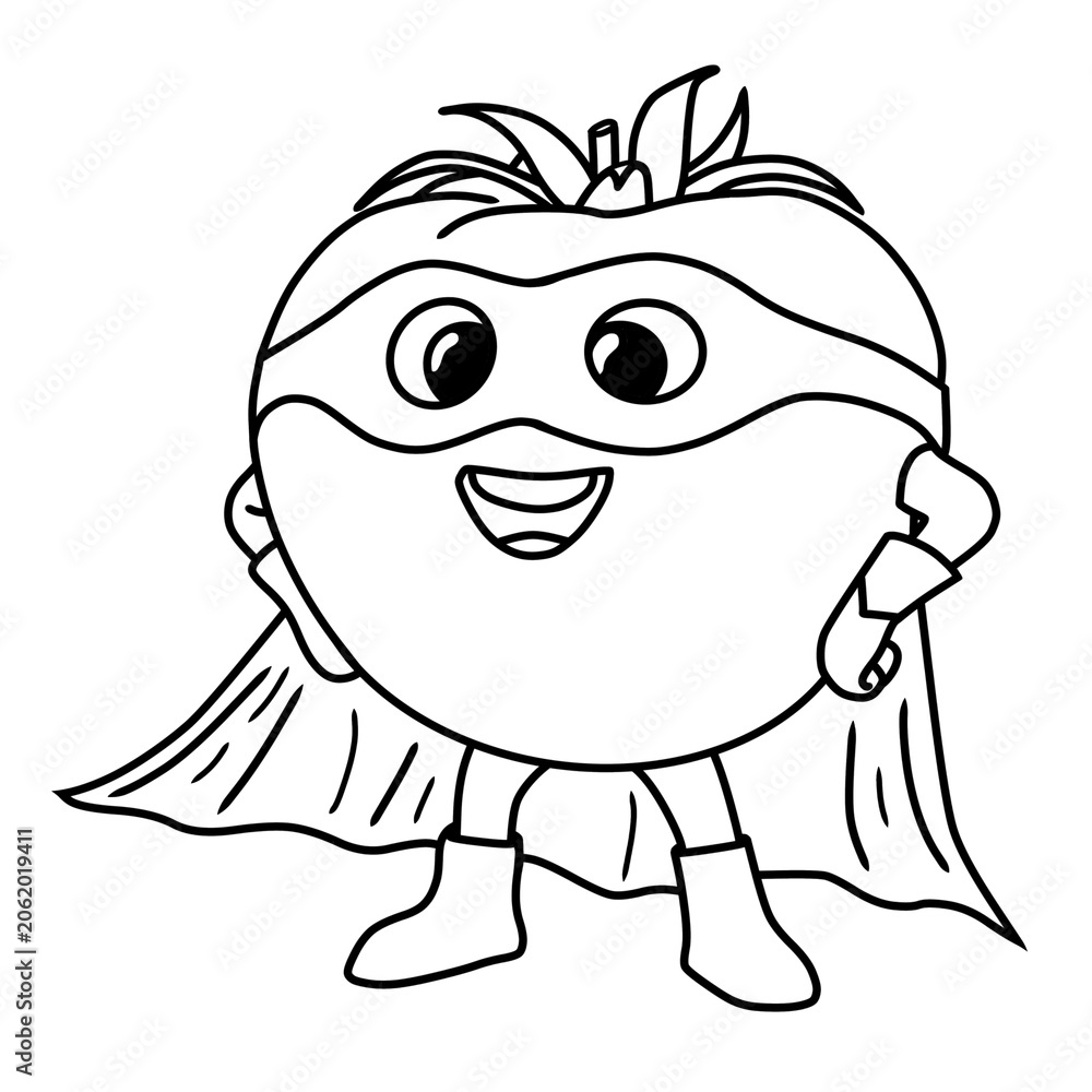 Fototapeta premium Line art illustration of a super tomato hero.