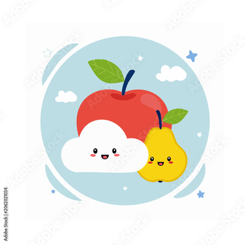 Cute cartoon elephant with bird and leaf